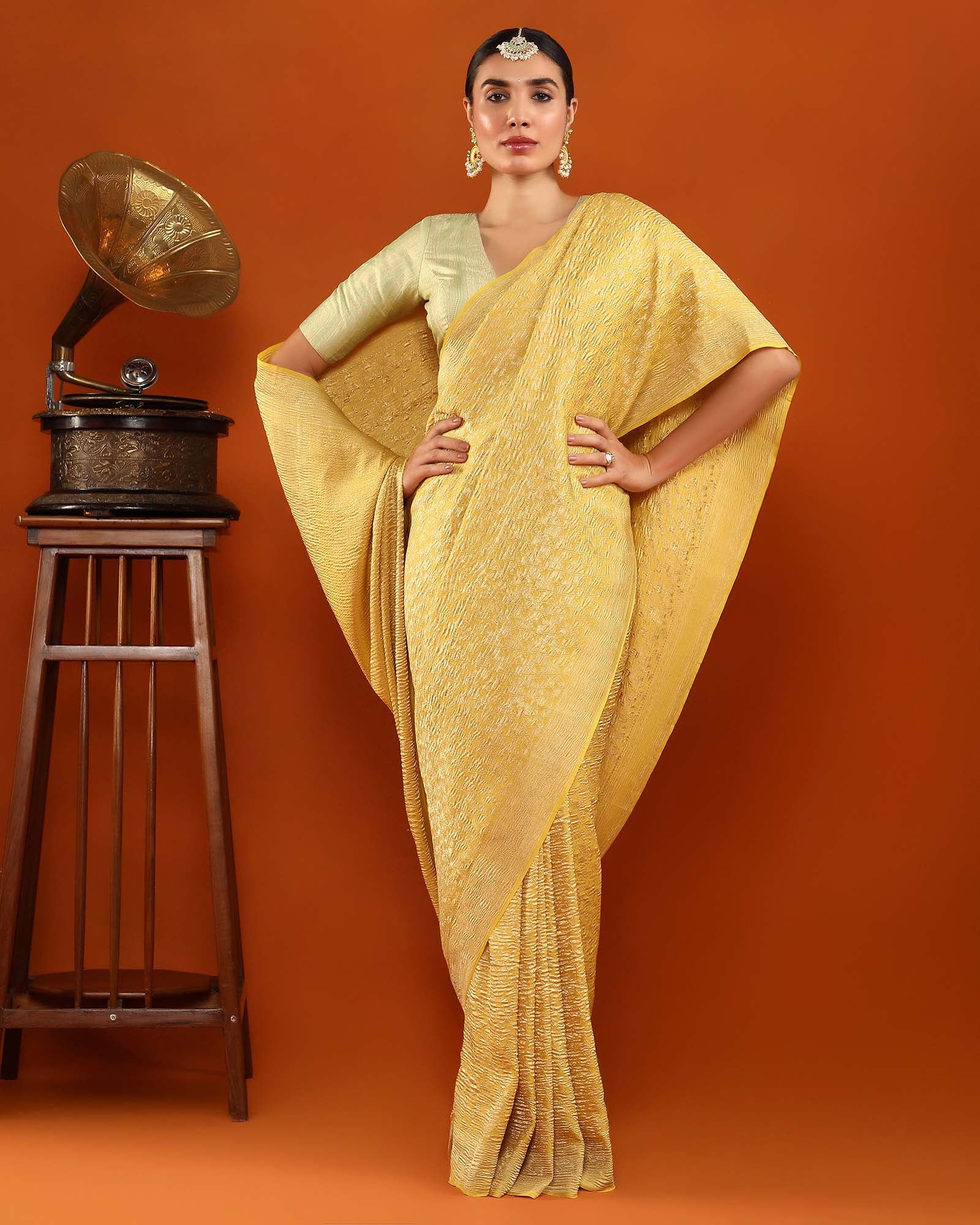 Yellow Mysore Crepe Silk Saree