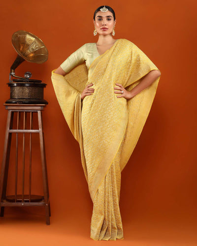Yellow Mysore Crepe Silk Saree