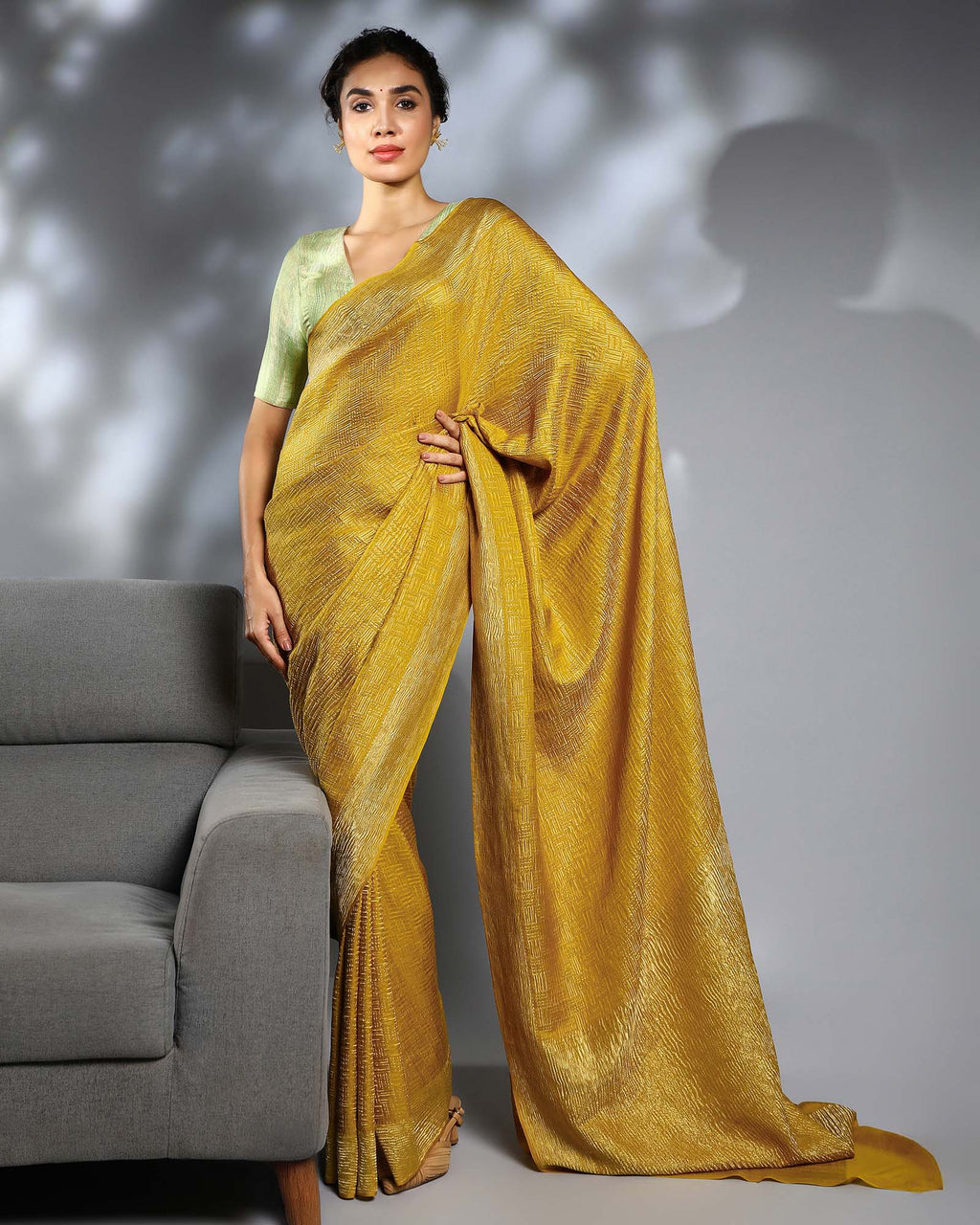 Yellow Mysore Crepe Silk Saree