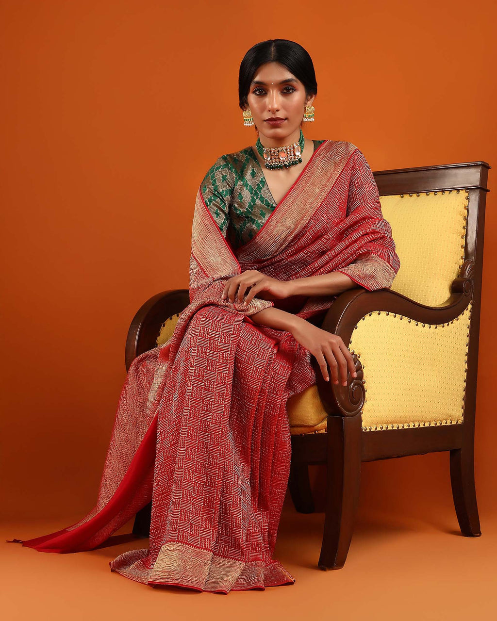 Red Mysore Crepe Silk Saree