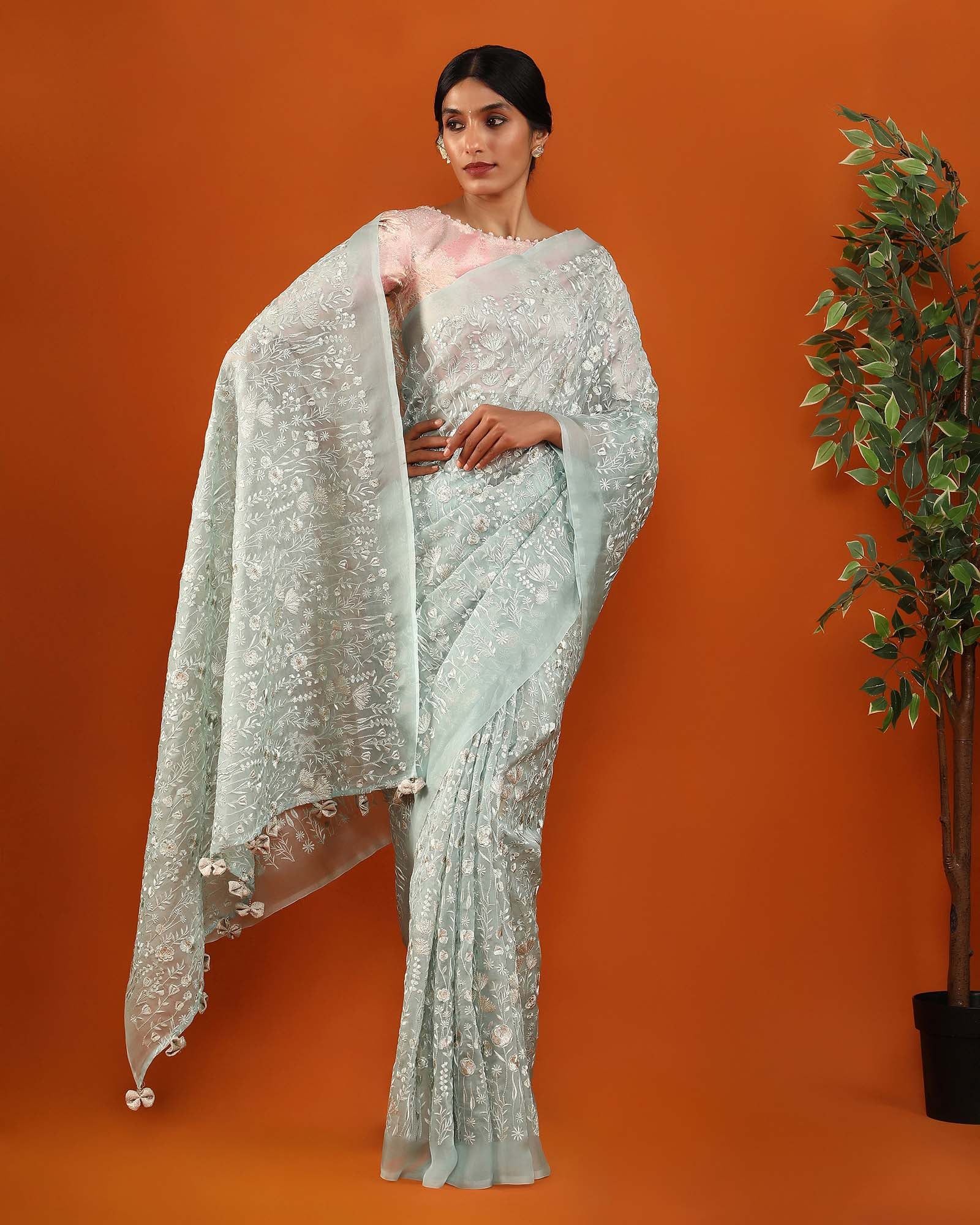 Green Organza Silk Saree