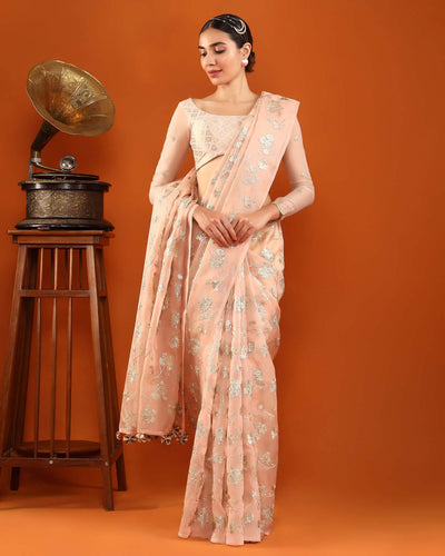 Peach Organza Silk Saree