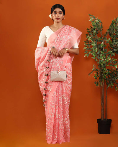 Pink Organza Silk Saree