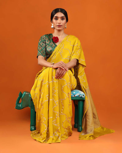 Yellow Mysore Crepe Silk Saree