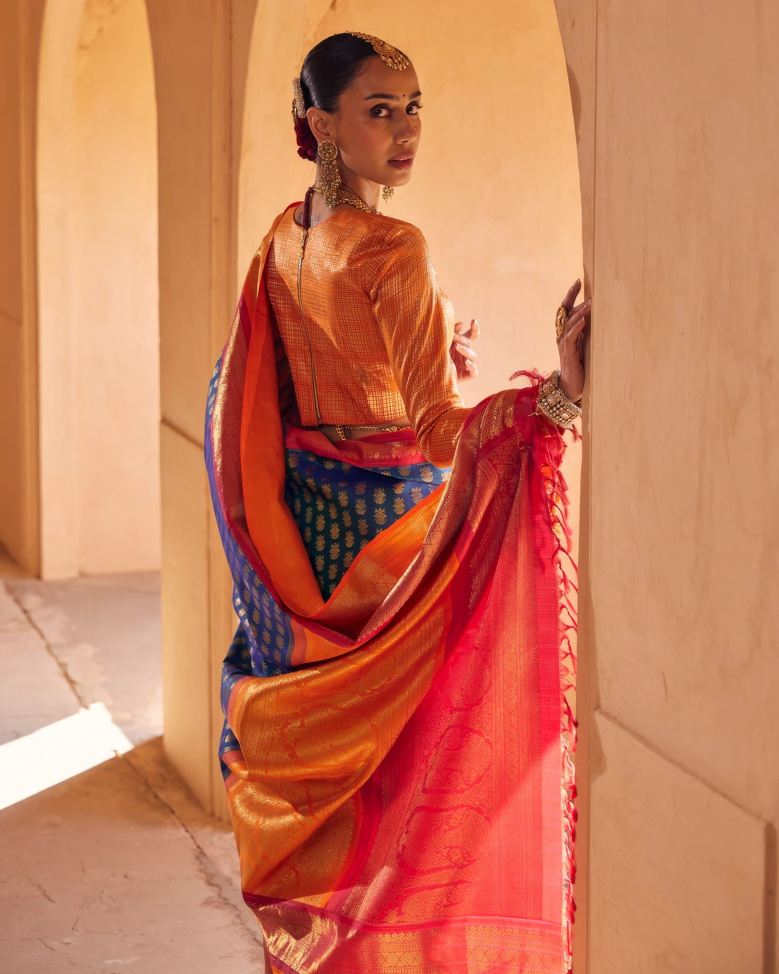 Peacock Blue Kanchivaram Silk Saree