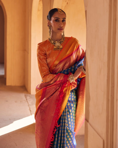 Peacock Blue Kanchivaram Silk Saree