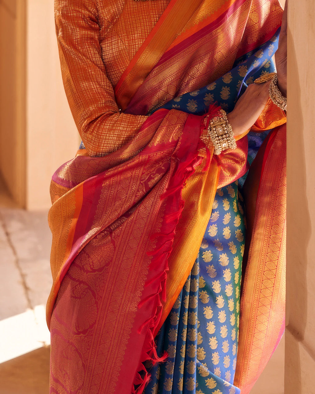 Peacock Blue Kanchivaram Silk Saree