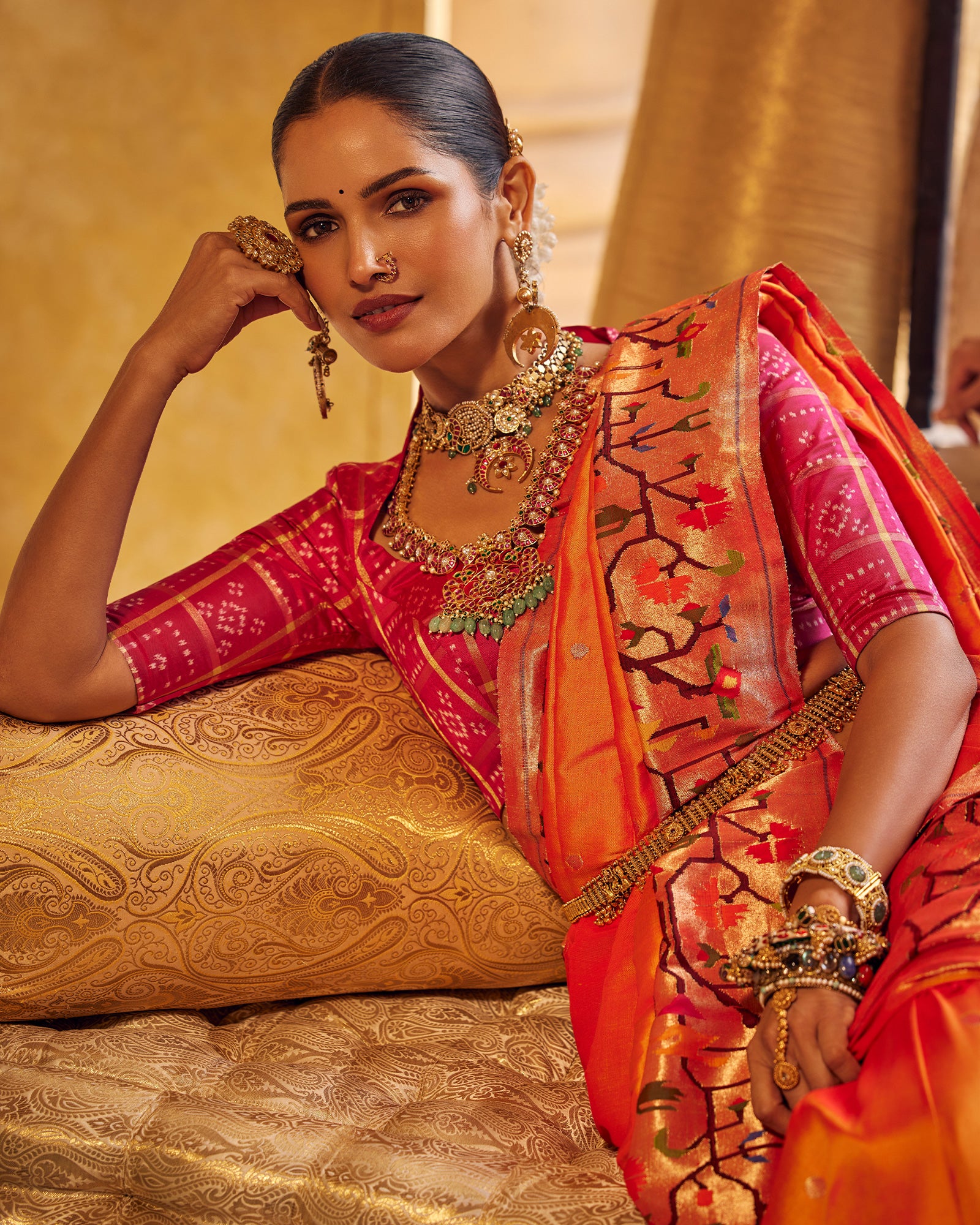 Orange Paithani Silk Saree