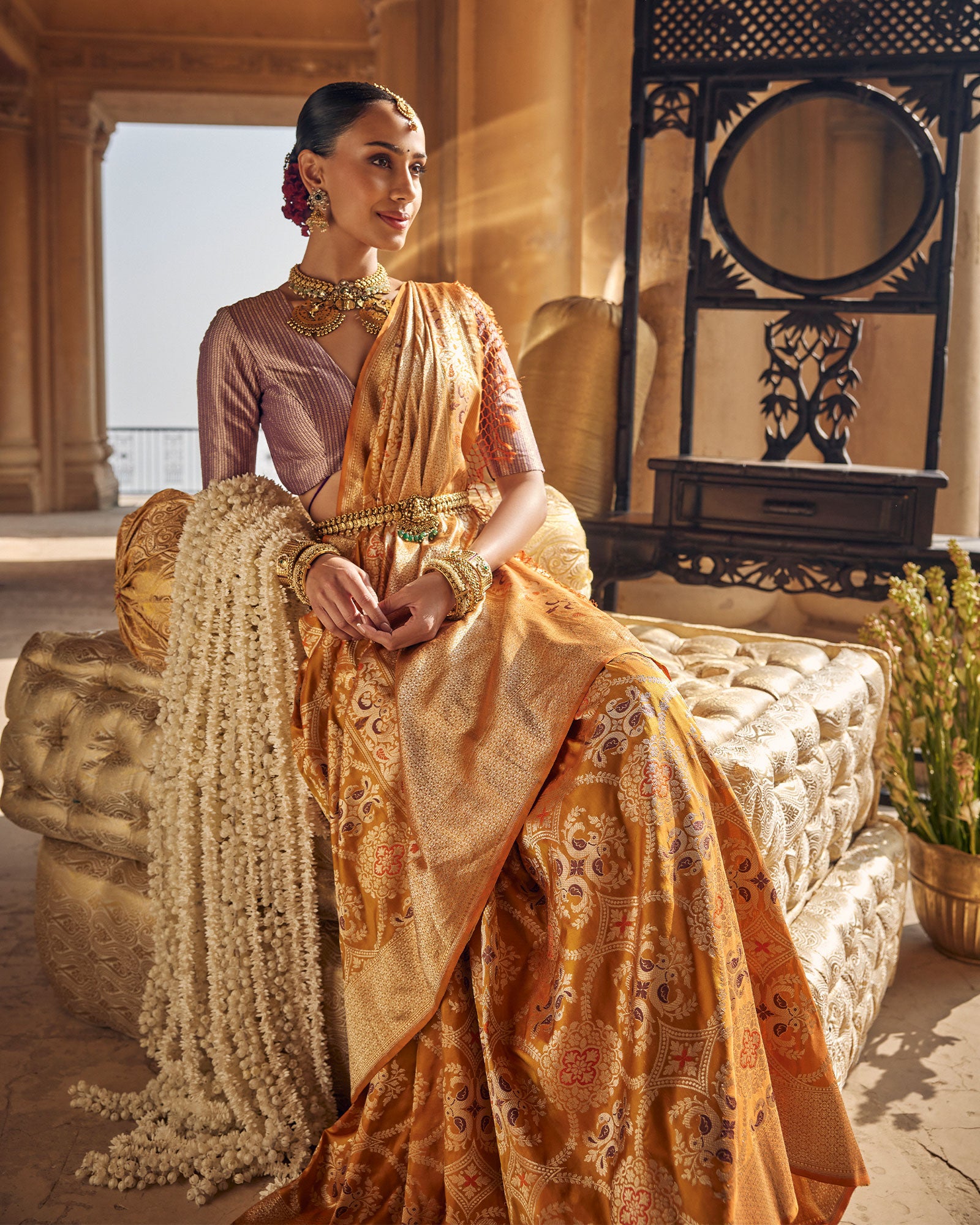 Mustard Yellow Banarasi Silk Saree
