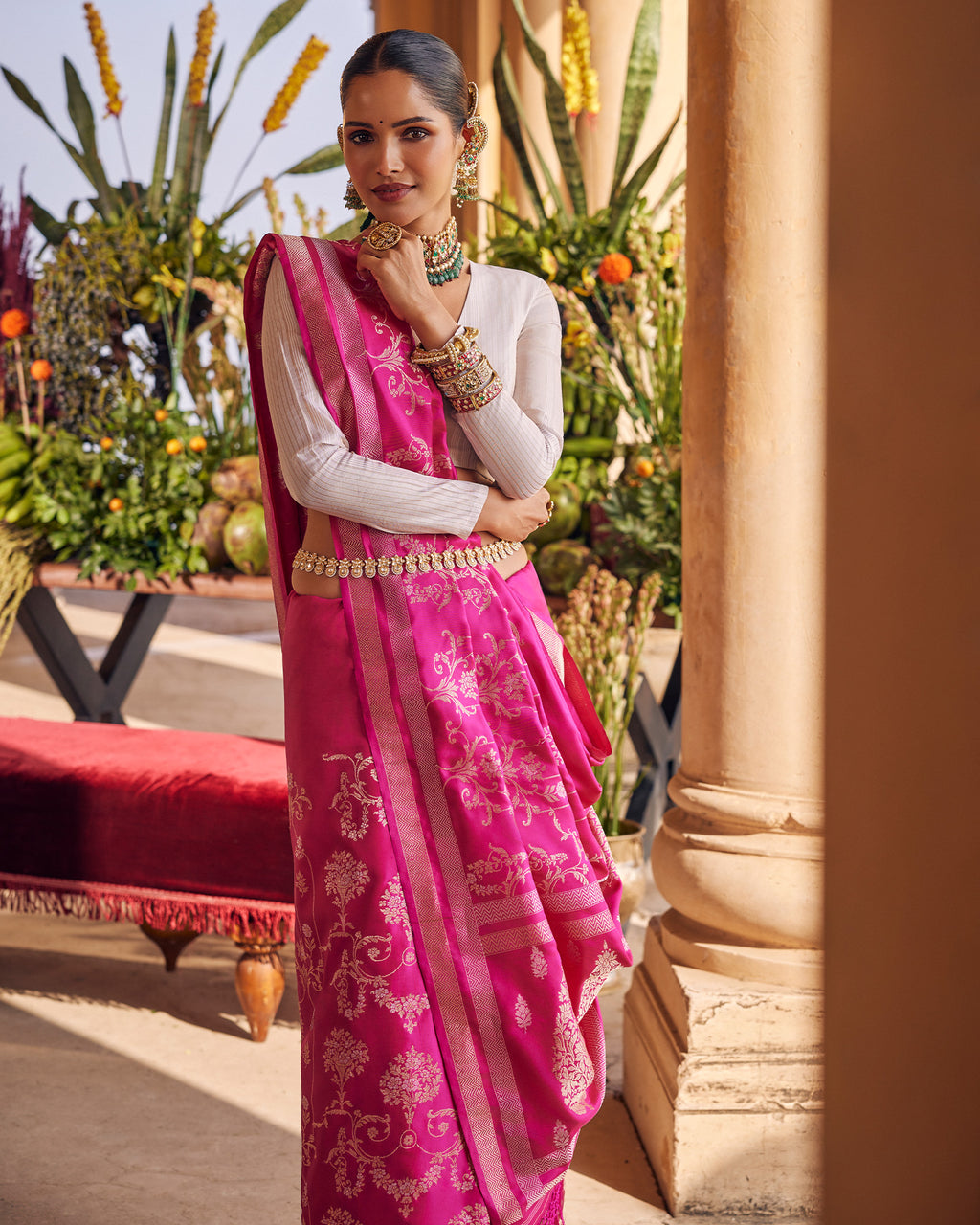 Pink Banarasi Silk Saree