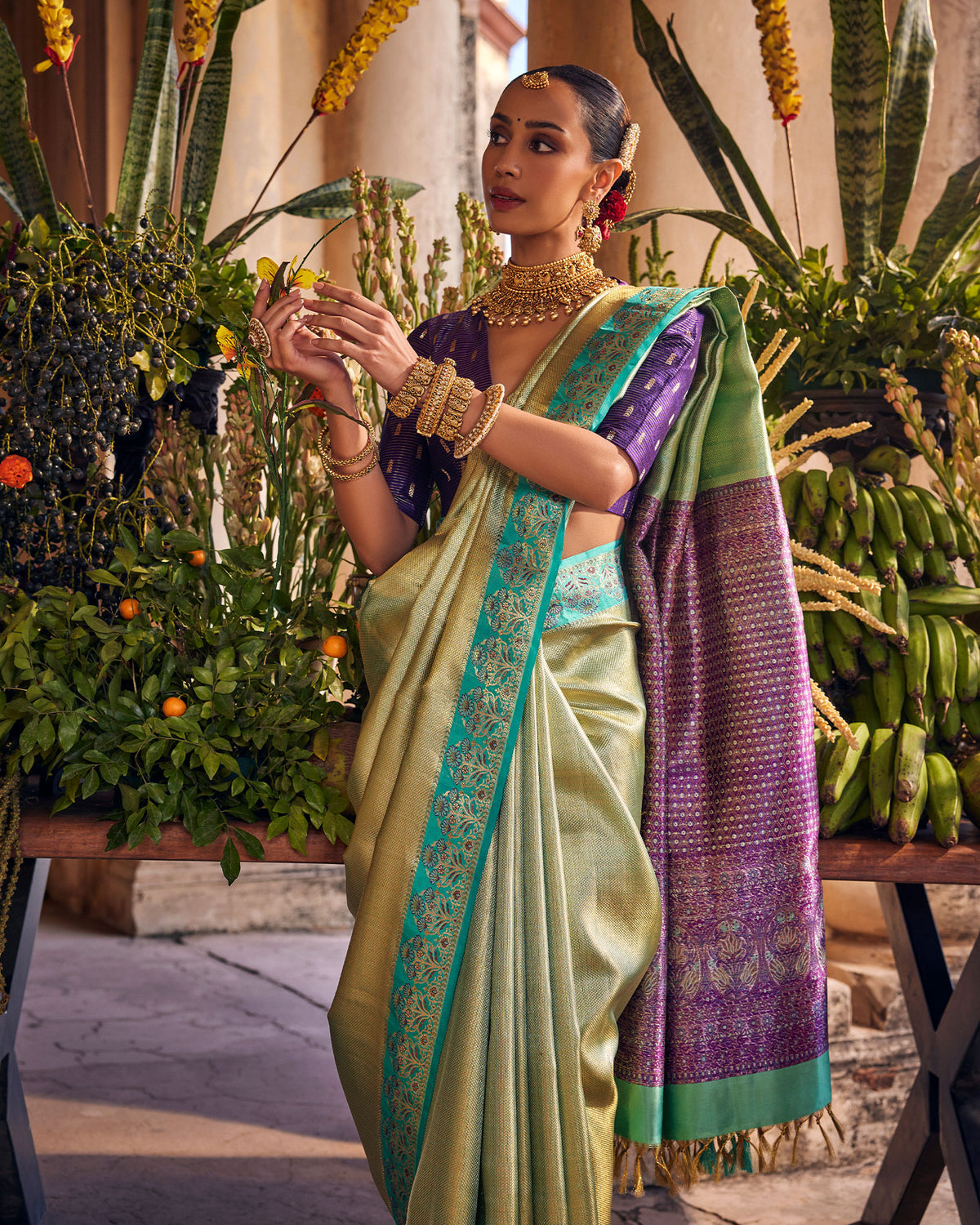 Green & Silver Kanchivaram Tissue Silk Saree
