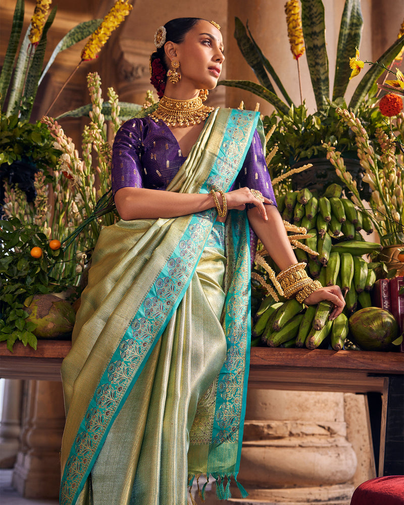 Green & Silver Kanchivaram Tissue Silk Saree