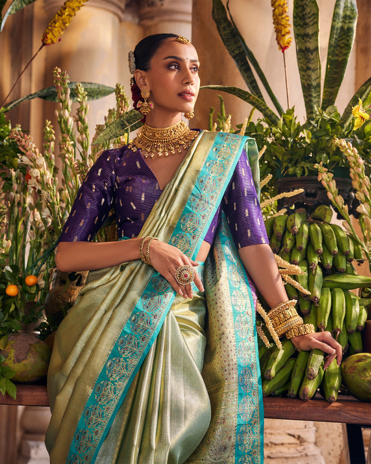 Green & Silver Kanchivaram Tissue Silk Saree
