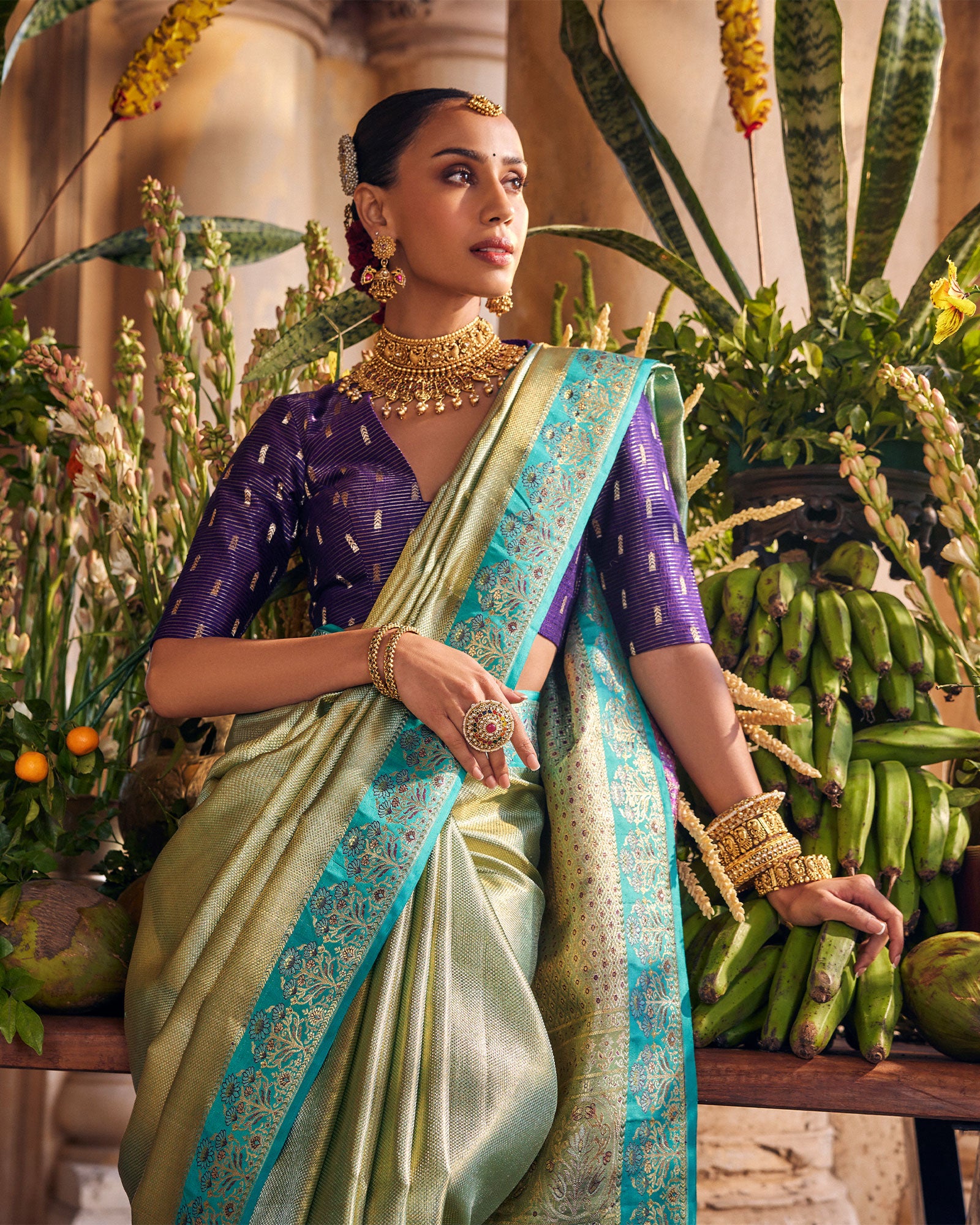 Green & Silver Kanchivaram Tissue Silk Saree