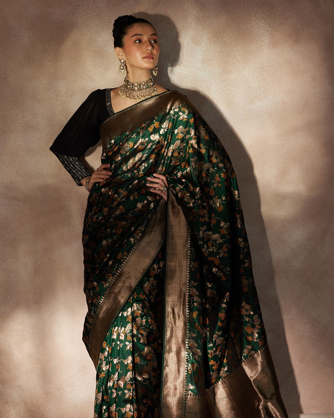 Emerald Green Banarasi Silk Saree