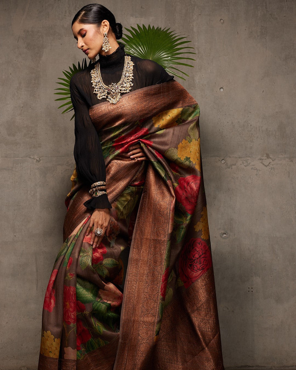 Brown Banarasi Tussar Silk Saree