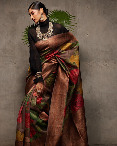 Brown Banarasi Tussar Silk Saree