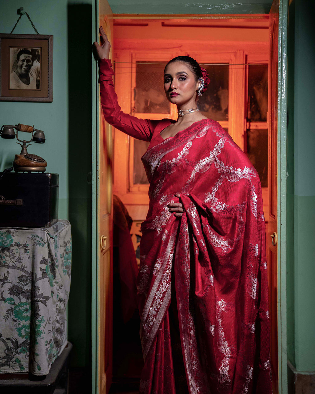 Red Banarasi Silk Satin Saree