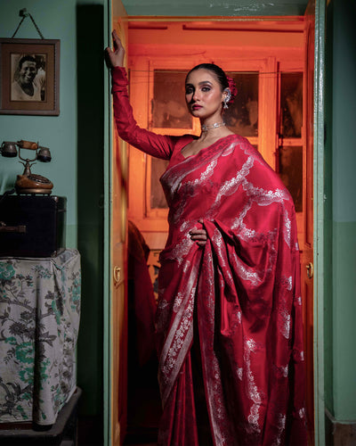 Red Banarasi Silk Satin Saree