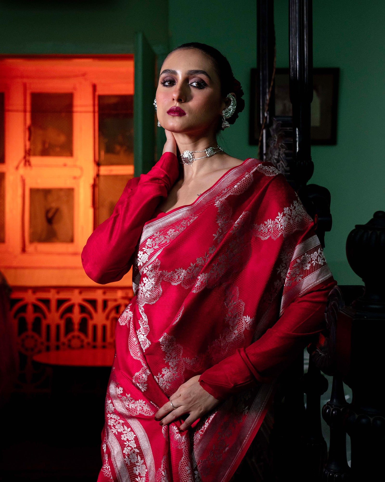 Red Banarasi Silk Satin Saree