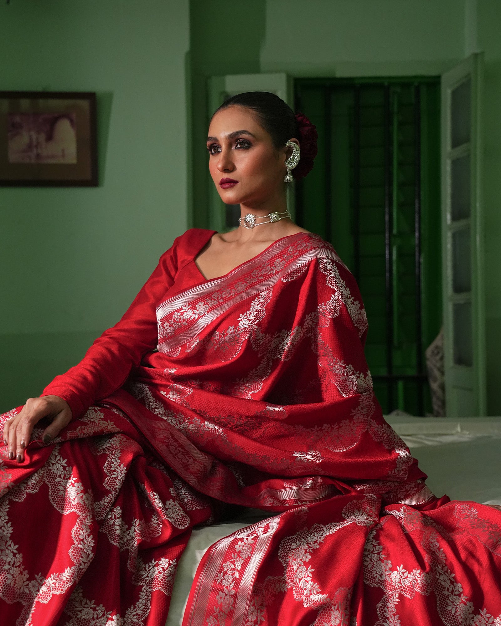 Red Banarasi Silk Satin Saree