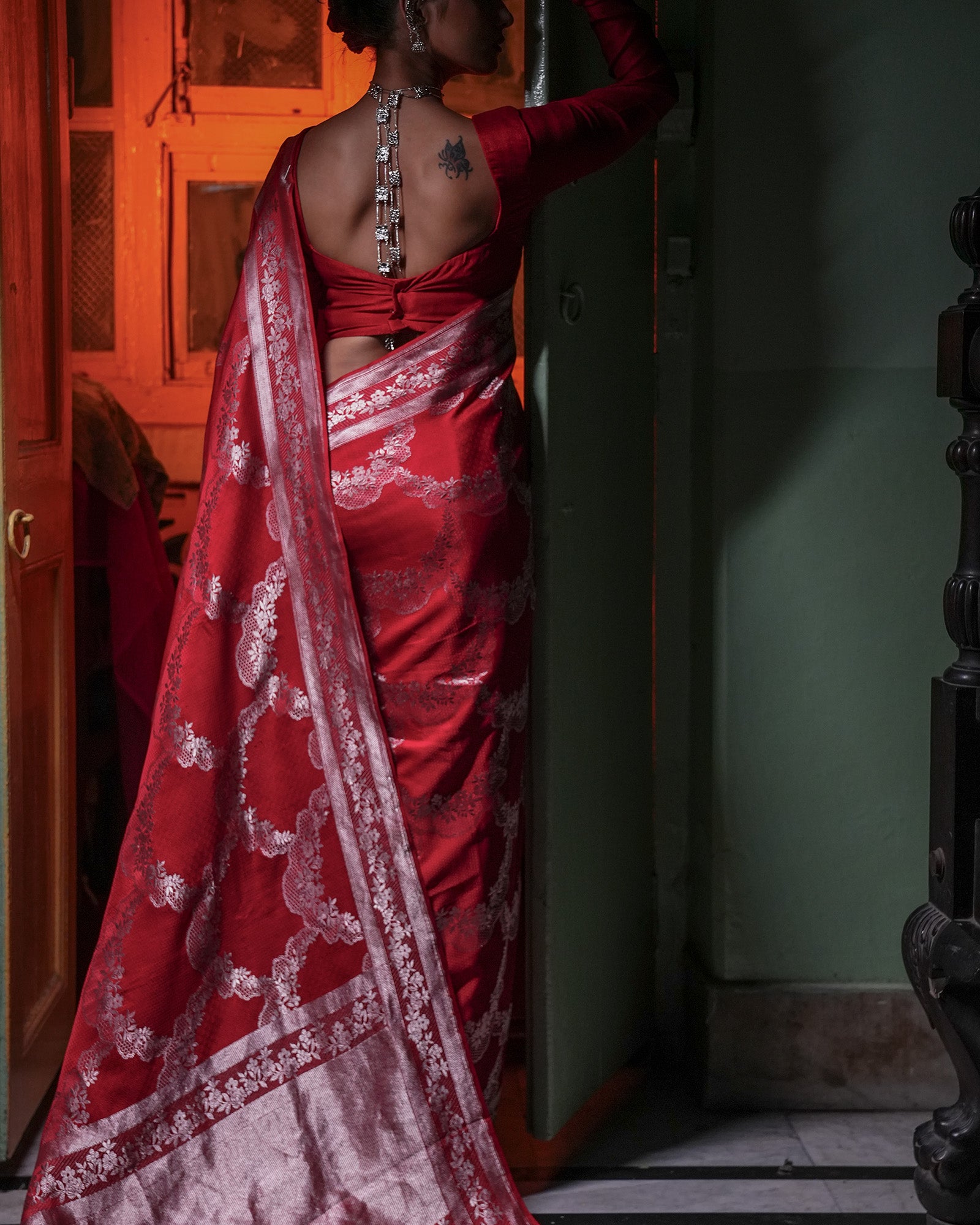 Red Banarasi Silk Satin Saree