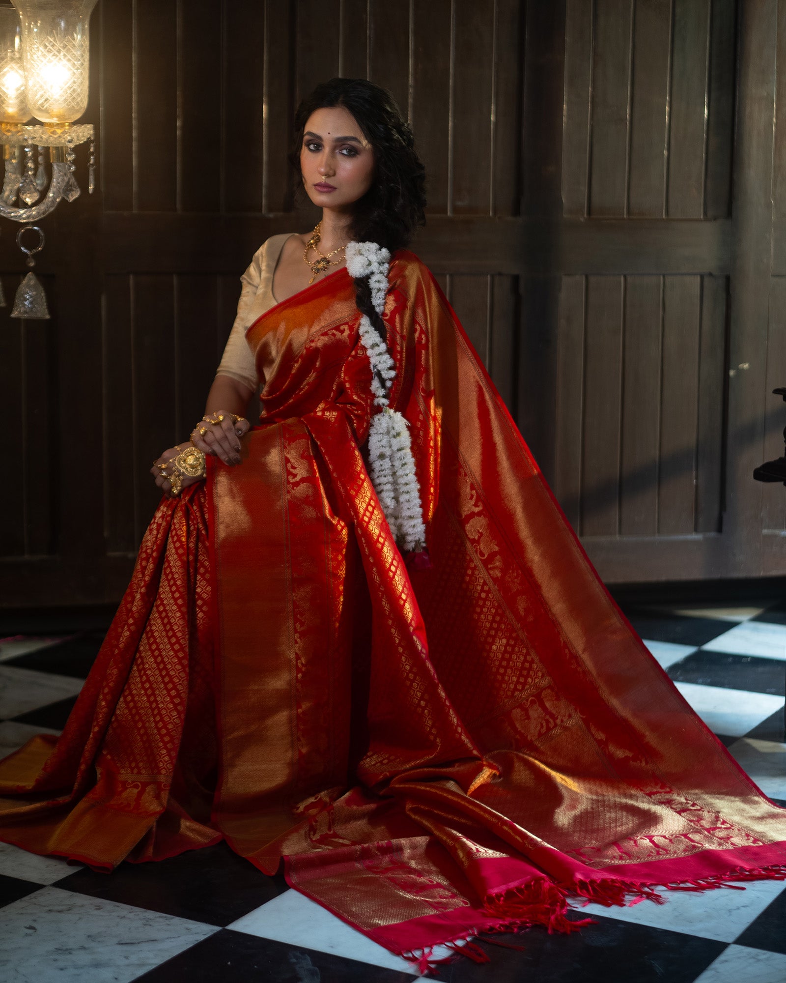 Red Kanchivaram Silk Brocade Saree