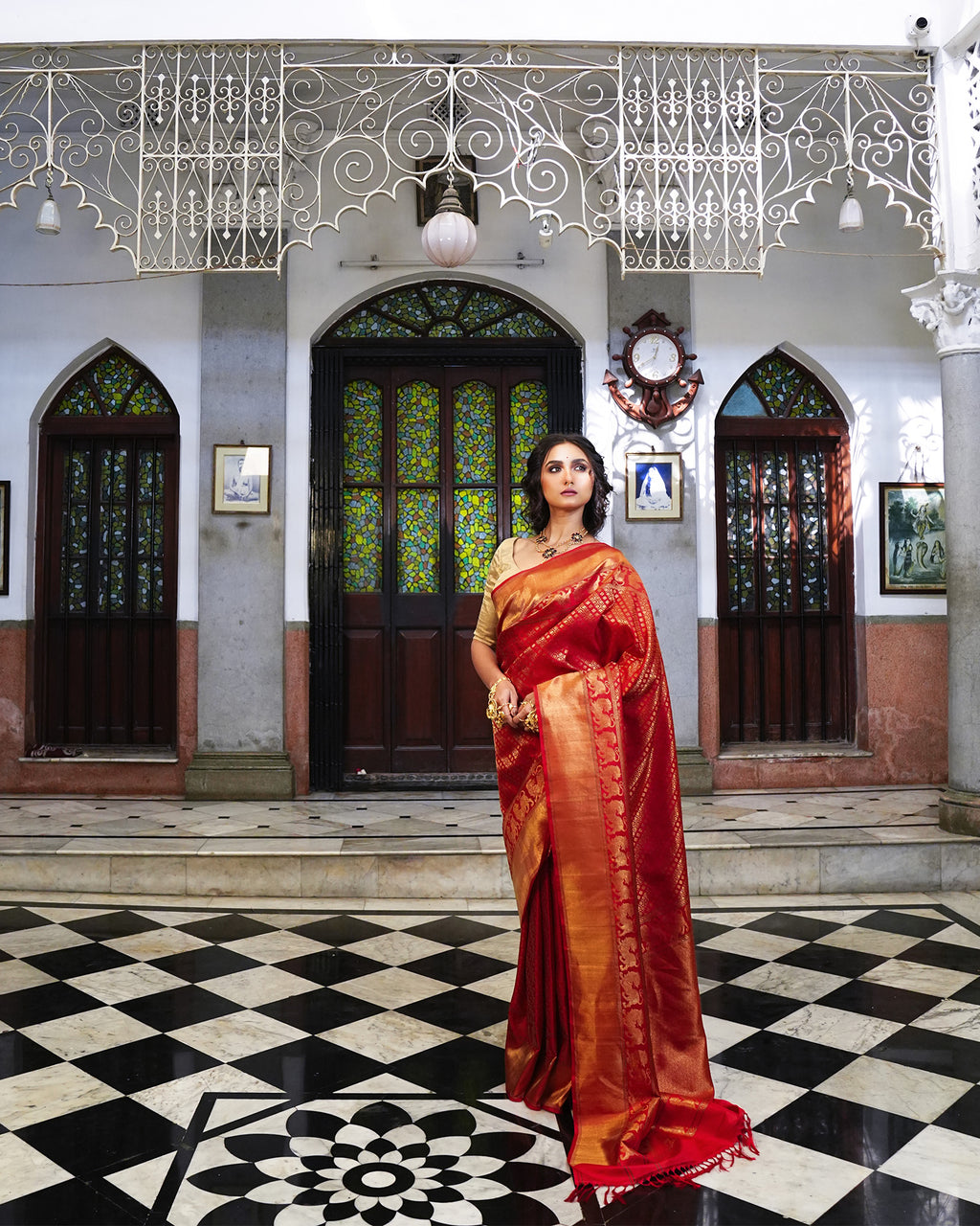 Red Kanchivaram Silk Brocade Saree