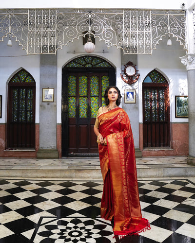 Red Kanchivaram Silk Brocade Saree