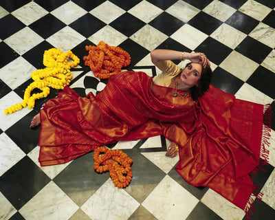 Red Kanchivaram Silk Brocade Saree