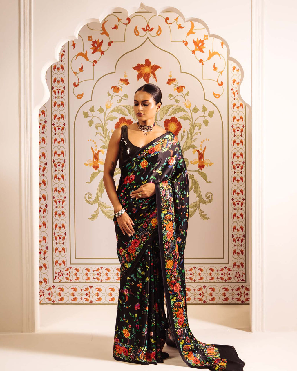 Black Satin Crepe Silk Saree