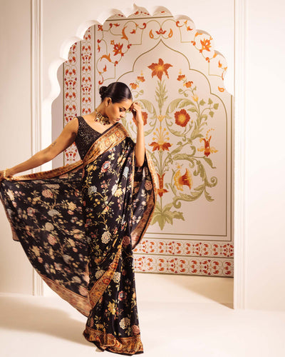 Black Satin Crepe Silk Saree