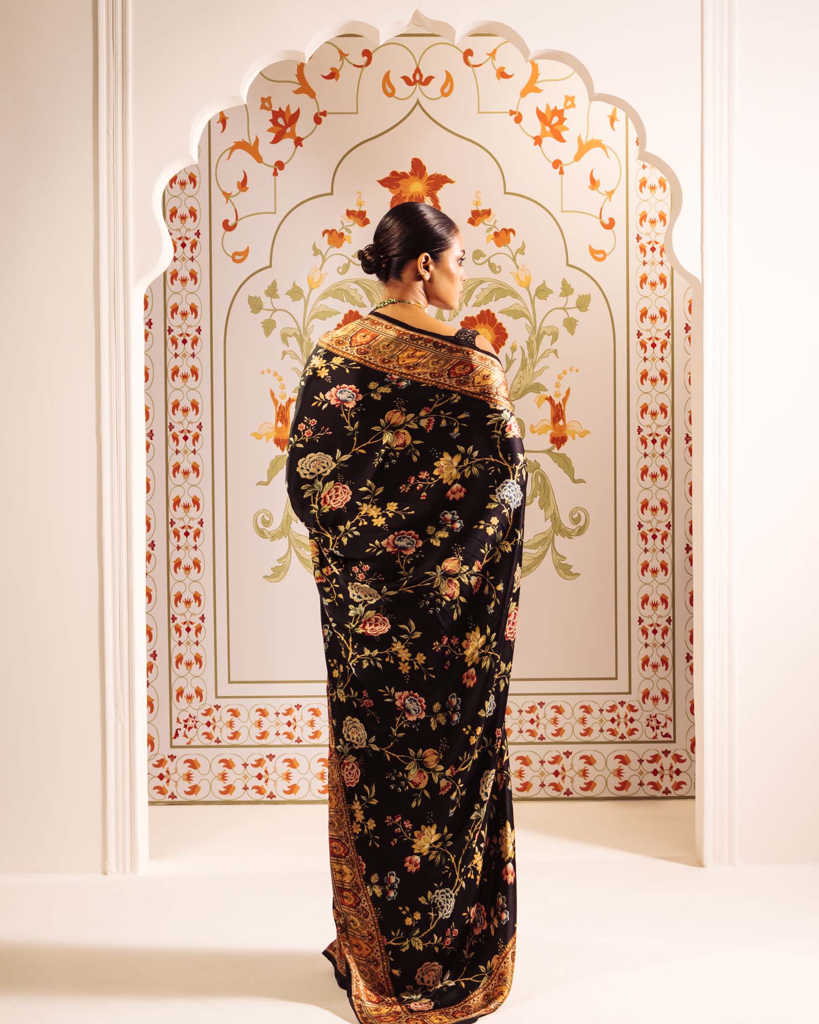 Black Satin Crepe Silk Saree