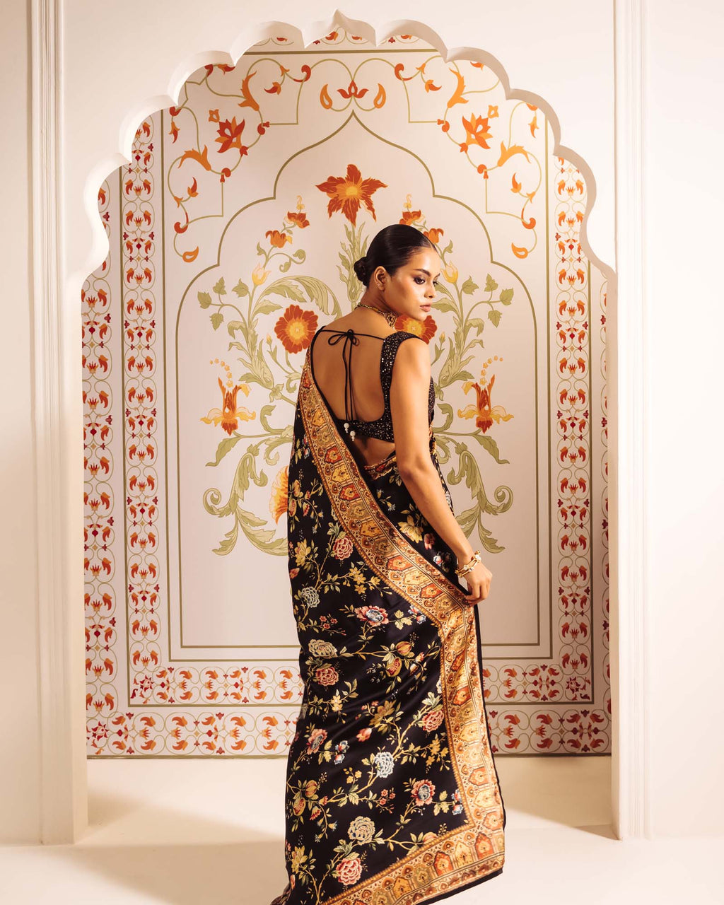 Black Satin Crepe Silk Saree