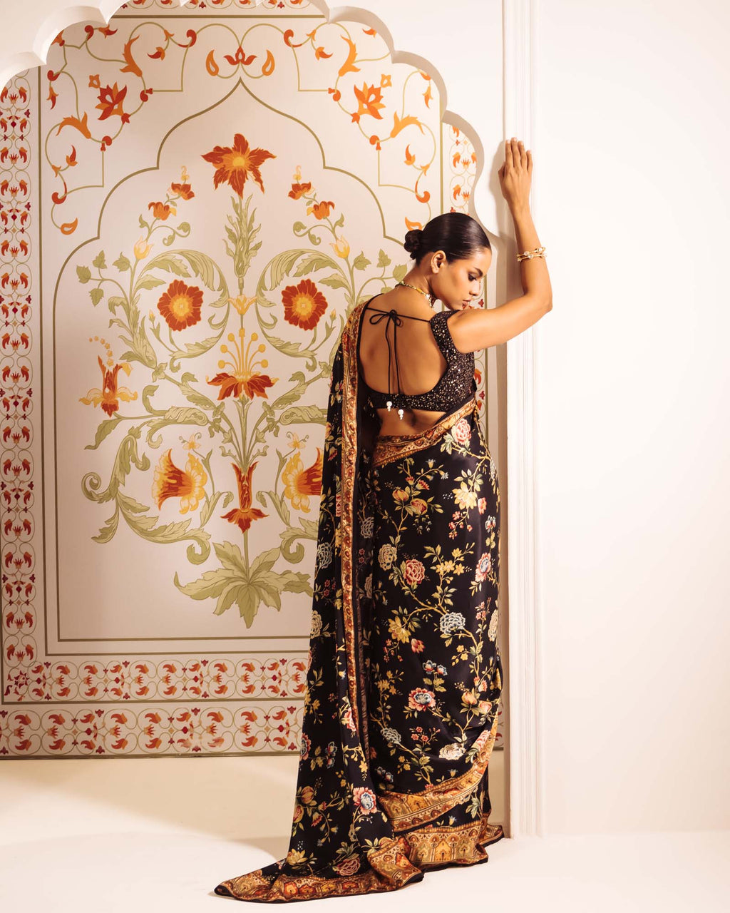 Black Satin Crepe Silk Saree