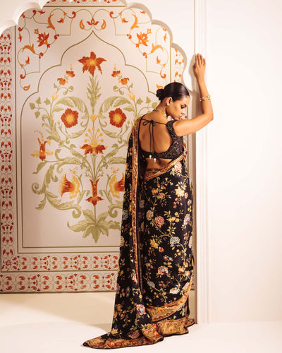 Black Satin Crepe Silk Saree