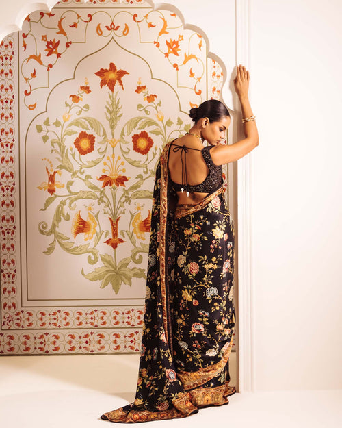 Black Satin Crepe Silk Saree