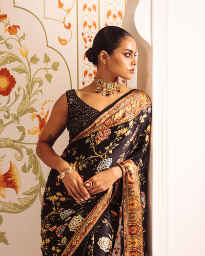 Black Satin Crepe Silk Saree