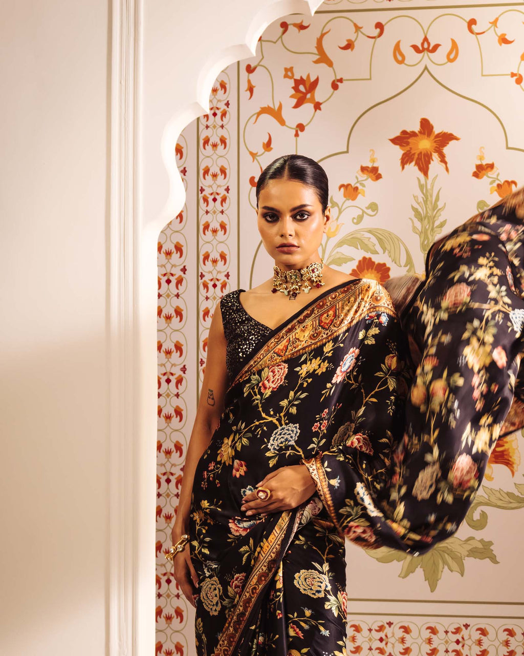 Black Satin Crepe Silk Saree