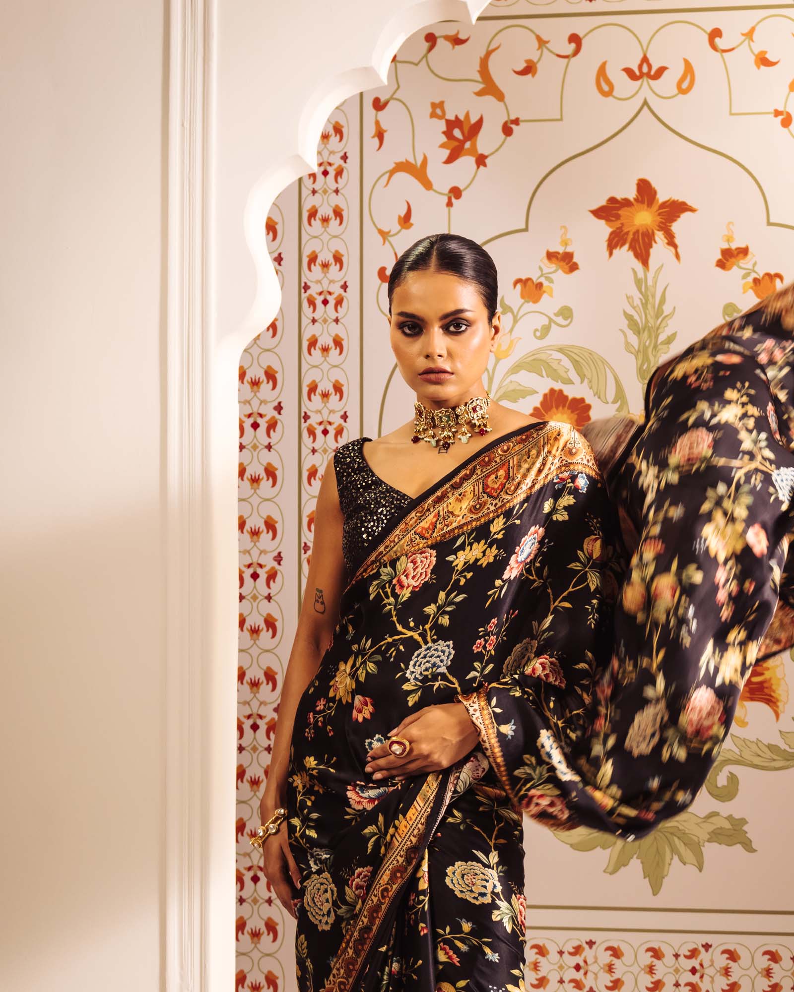 Black Satin Crepe Silk Saree