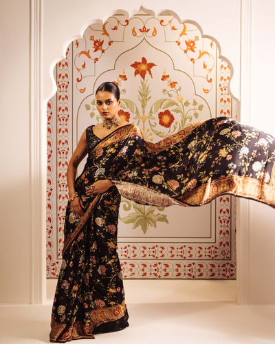 Black Satin Crepe Silk Saree