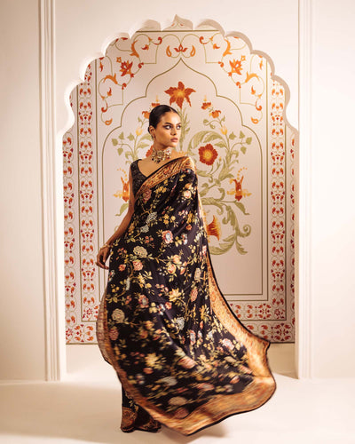 Black Satin Crepe Silk Saree