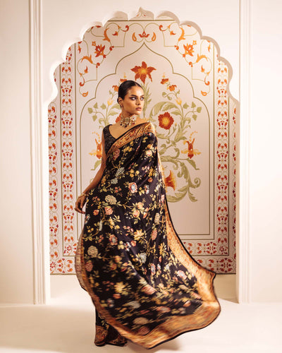 Black Satin Crepe Silk Saree