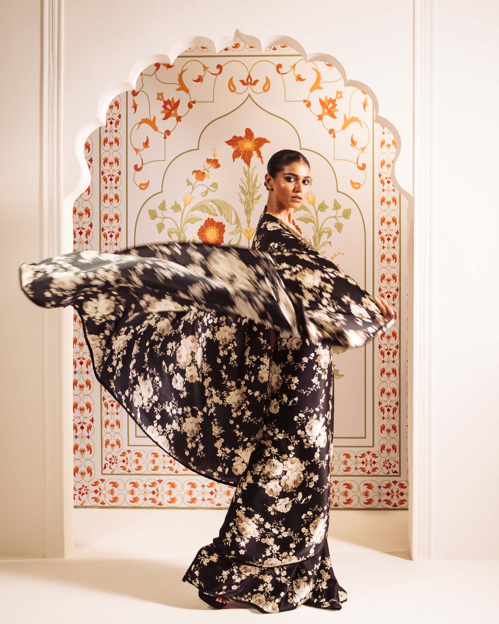 Black Satin Crepe Silk Saree