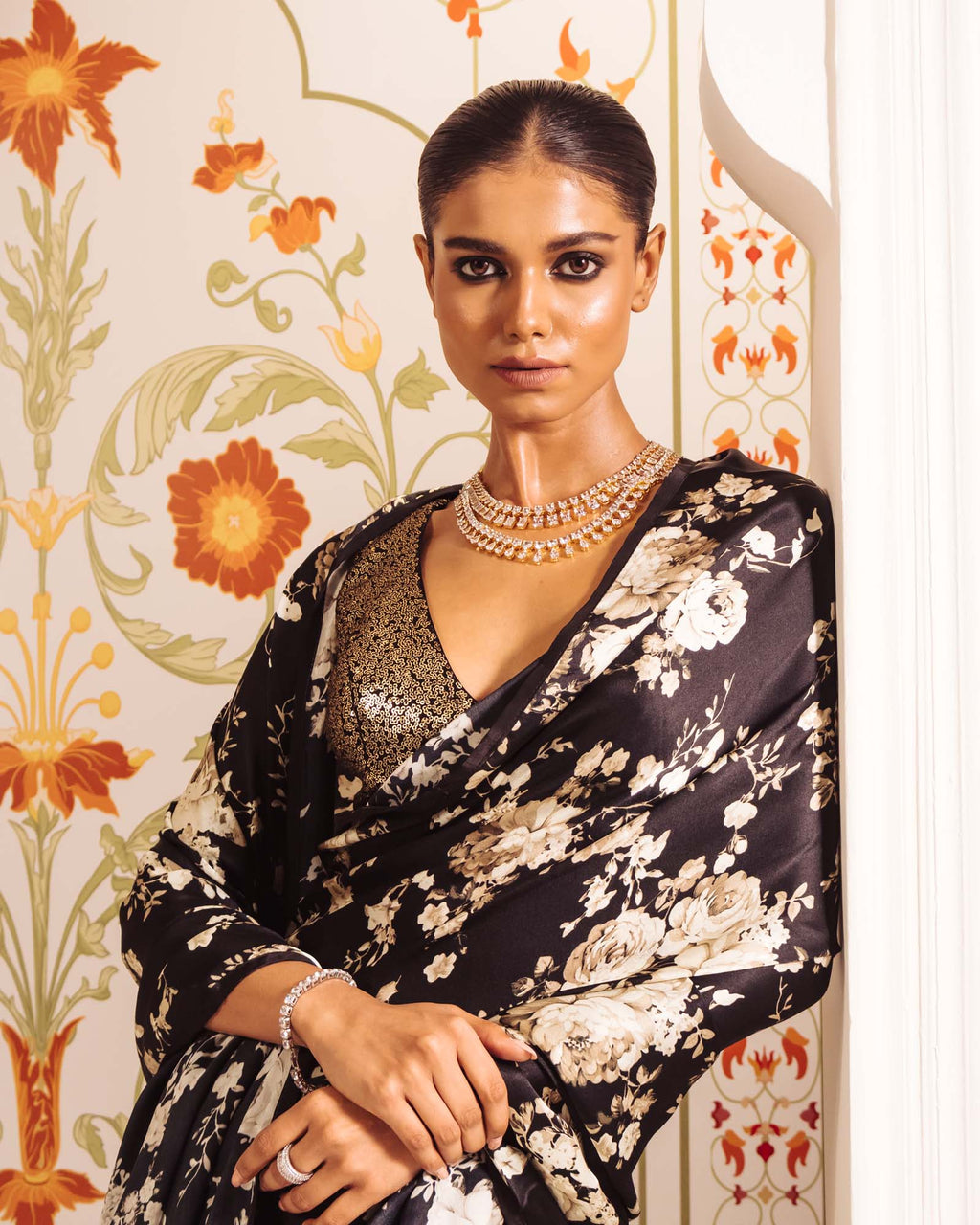 Black Satin Crepe Silk Saree