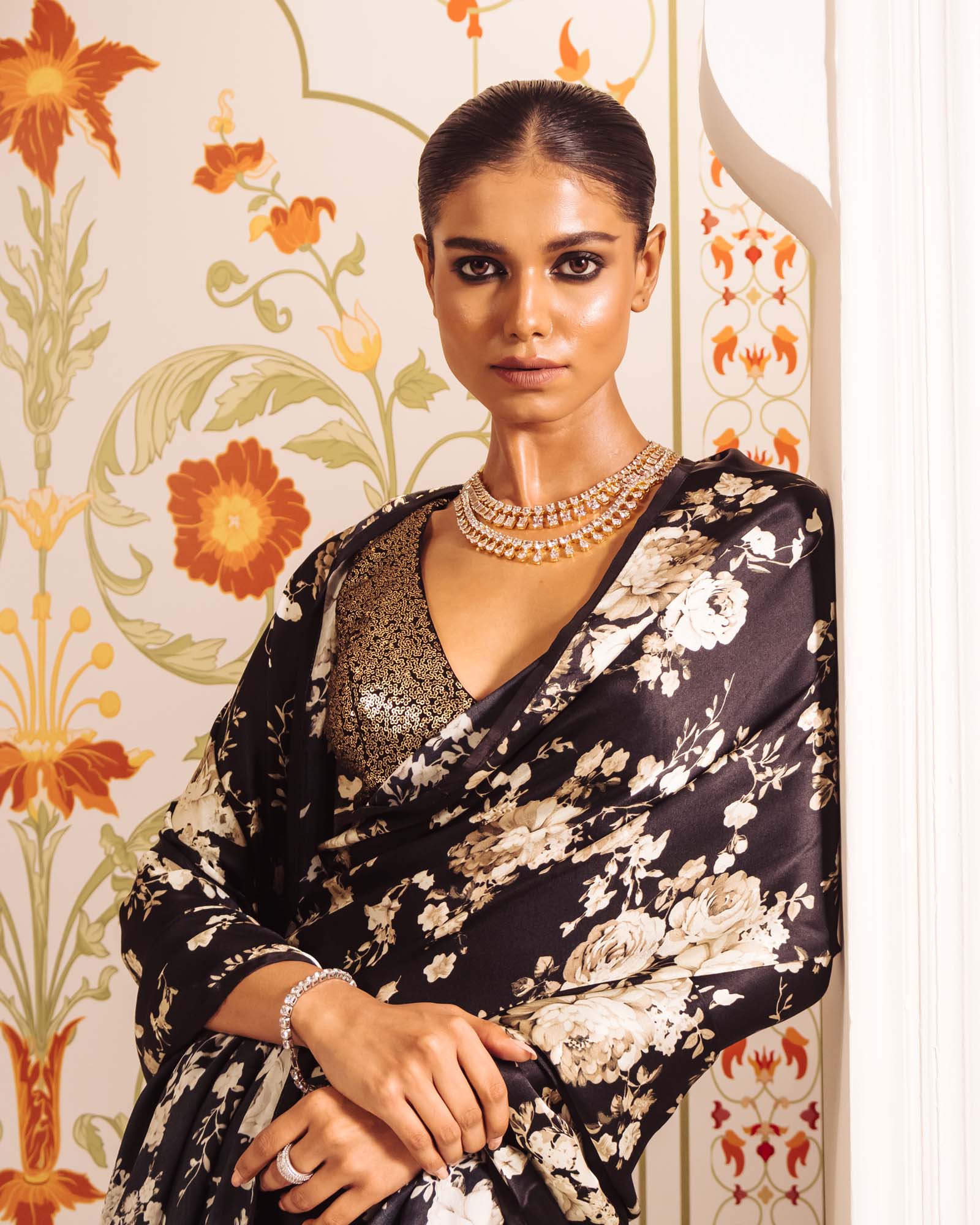 Black Satin Crepe Silk Saree