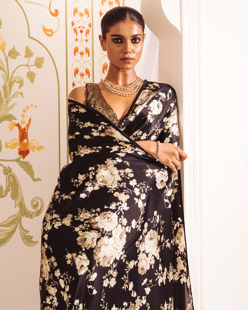 Black Satin Crepe Silk Saree