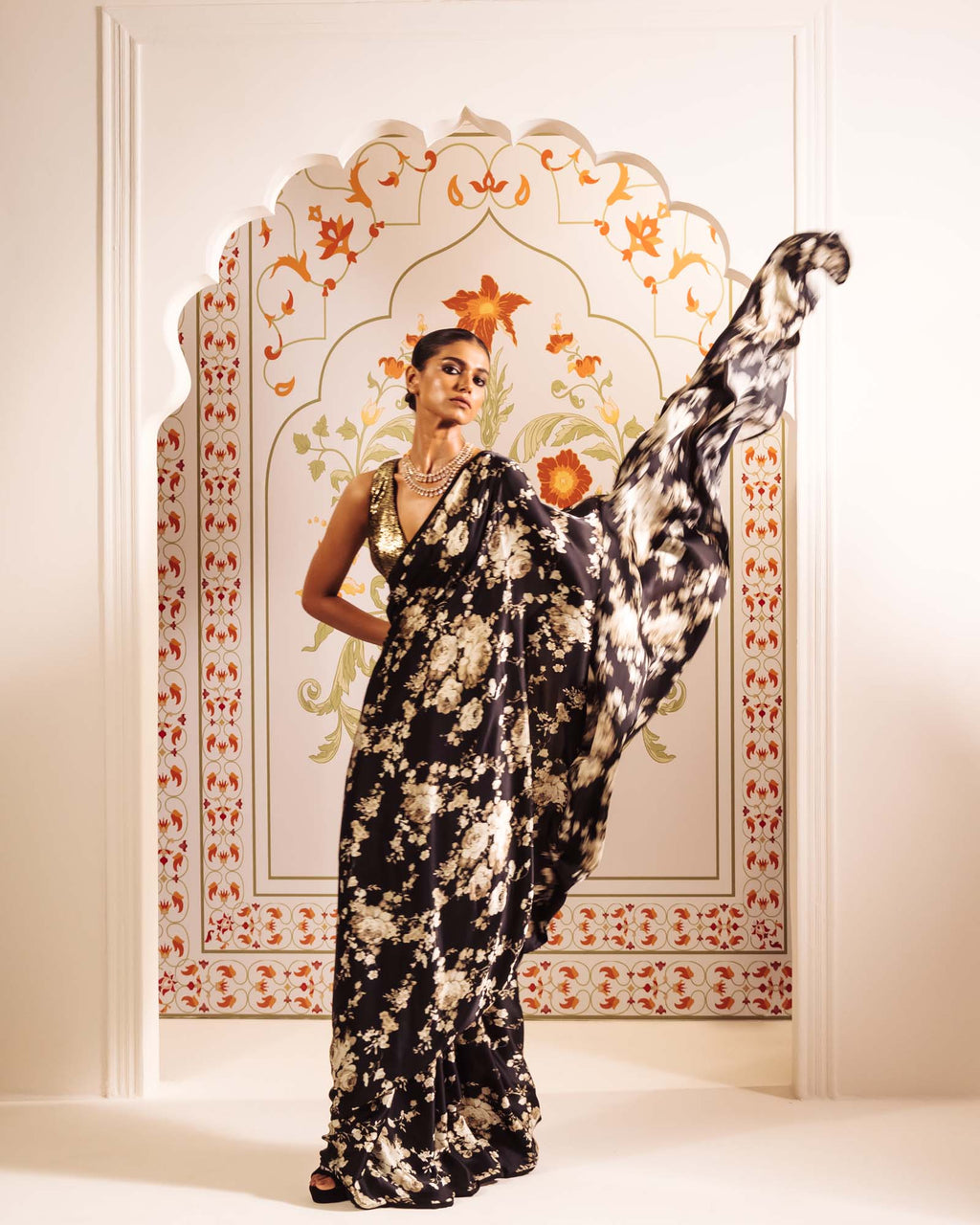 Black Satin Crepe Silk Saree
