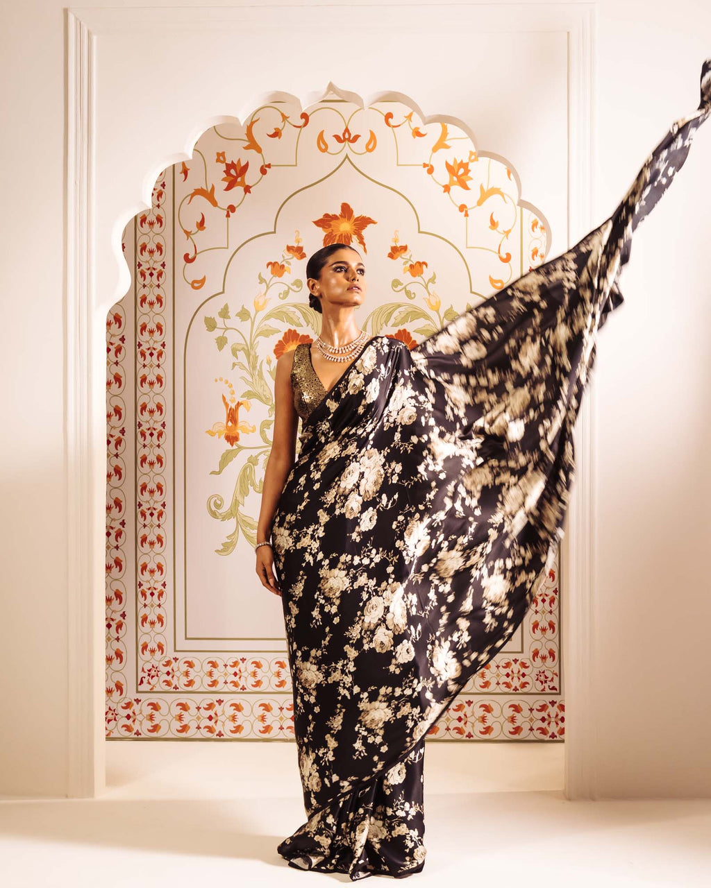 Black Satin Crepe Silk Saree