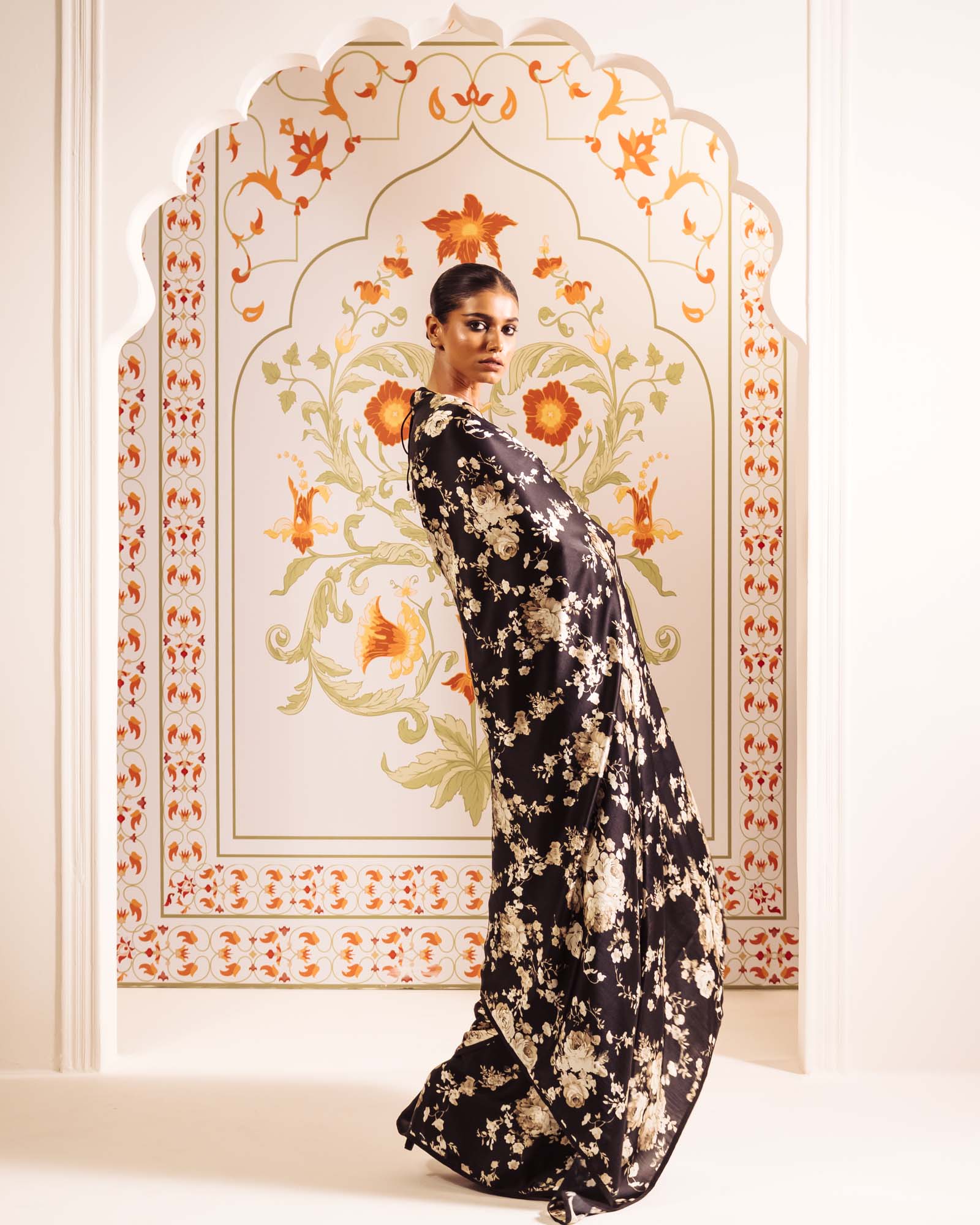 Black Satin Crepe Silk Saree